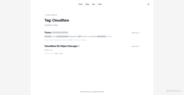 Security scan screenshot of https://pairusuo-blog.pages.dev/tag/Cloudflare/