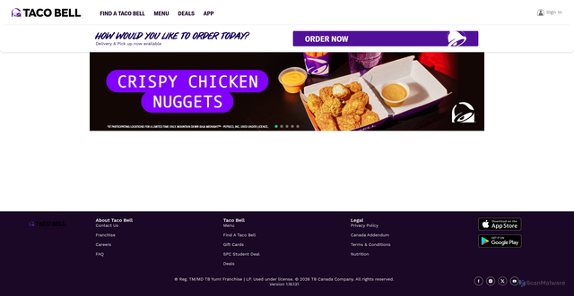 Security scan screenshot of https://www.tacobell.ca/en/deals.html