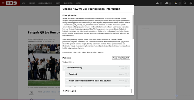 Security scan screenshot of https://myfox28columbus.com/sports/bengals-quarterback-joe-burrow-returns-to-practice-on-limited-basis-injury-toe-surgery-flacco