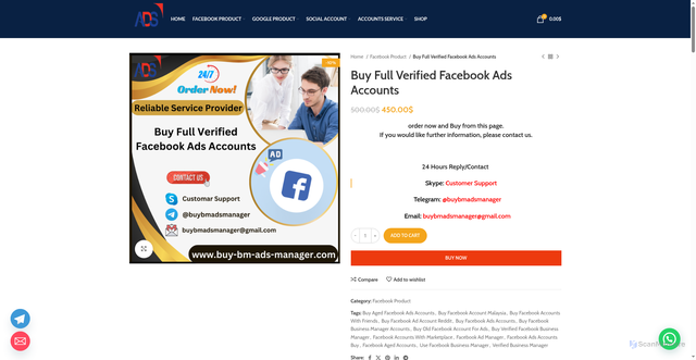 Security scan screenshot of http://buy-bm-ads-manager.com/product/buy-full-verified-facebook-ads-accounts/