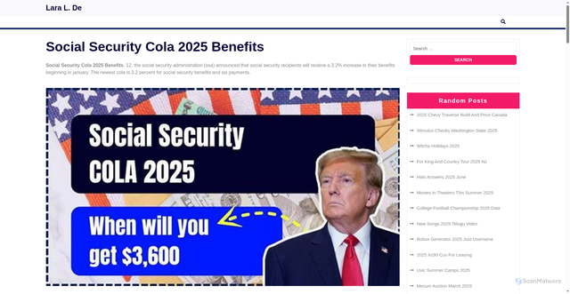 Security scan screenshot of https://laralde.pages.dev/csmcf-social-security-cola-2025-benefits-pulsv/