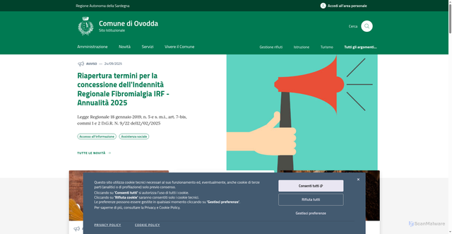 Security scan screenshot of https://www.comune.ovodda.nu.it/