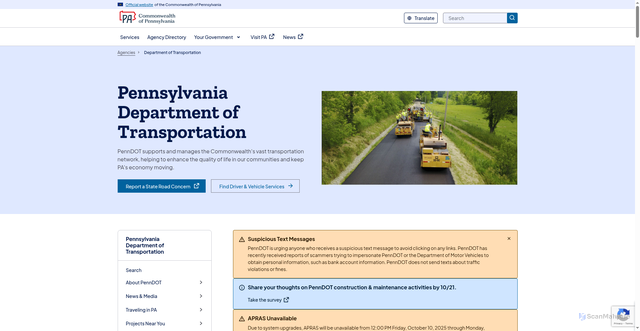 Security scan screenshot of https://www.pa.gov/agencies/penndot#sortCriteria=%40copapwpeffectivedate%20descending