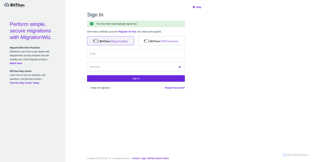 Security scan screenshot of https://migrationwiz.bittitan.com