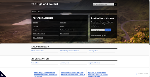 Security scan screenshot of https://www.highland.gov.uk/businessinformation/licensing