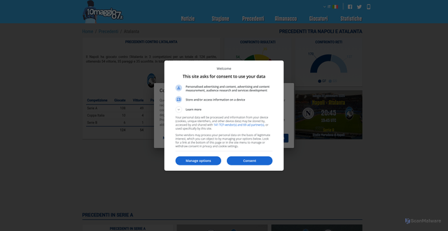 Security scan screenshot of https://www.10maggio87.it/Precedenti/Napoli/Atalanta/