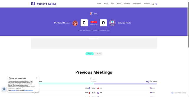 Security scan screenshot of https://www.womenseleven.com/fixture/19652625