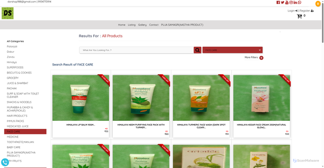 Security scan screenshot of https://dorshoponline.in/FACE_CARE-29398