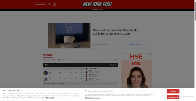 Security scan screenshot of https://sportstats.nypost.com/basketball/nba/scores
