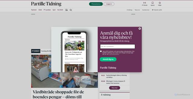 Security scan screenshot of https://partilletidning.se