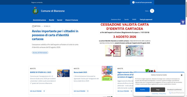 Security scan screenshot of https://comune.bianzone.so.it/