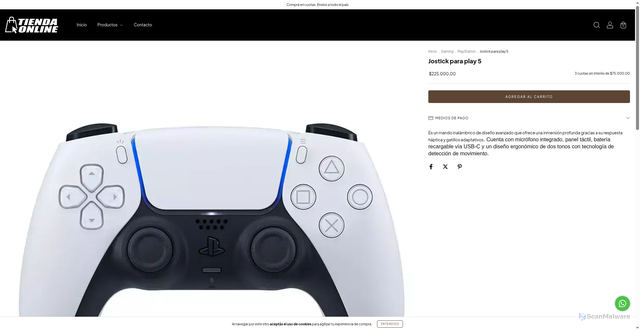 Security scan screenshot of https://tiendaonlinerqta.com/productos/jostick-para-play-5/