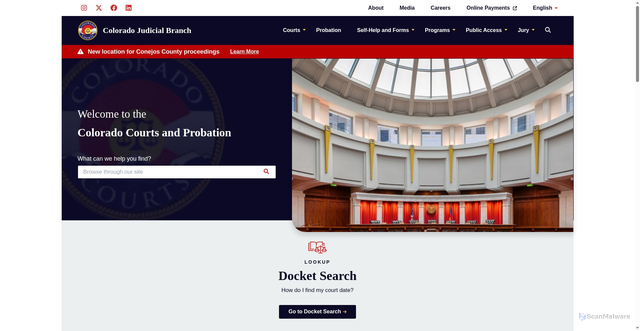 Security scan screenshot of https://www.courts.state.co.us