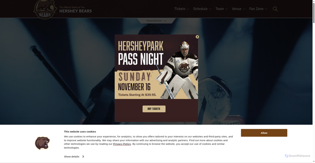 Security scan screenshot of https://www.hersheybears.com/