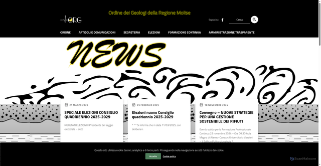 Security scan screenshot of https://www.ordinegeologimolise.it/NuovoSito/