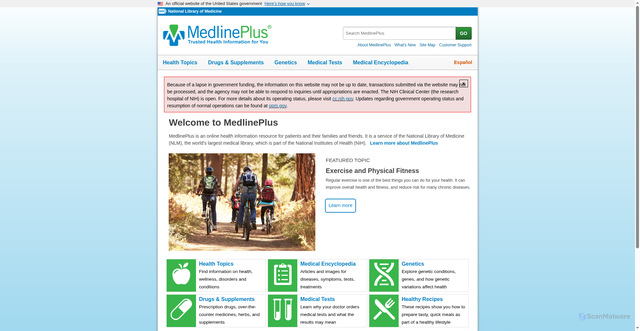 Security scan screenshot of https://medlineplus.gov/