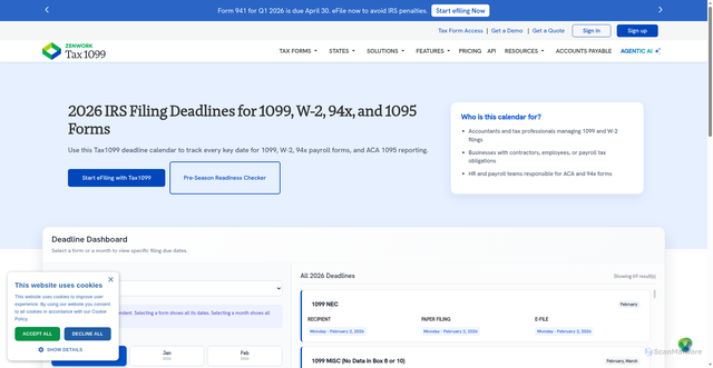 Security scan screenshot of https://www.tax1099.com/deadline-tracker