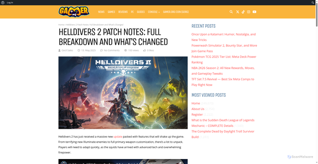 Security scan screenshot of https://www.gamer.org/helldivers-2-patch-notes-full-breakdown-and-whats-changed/