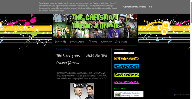 Security scan screenshot of http://thechristianmusicjunkie.blogspot.com/2011/08/skit-guys-show-me-funny-review.html