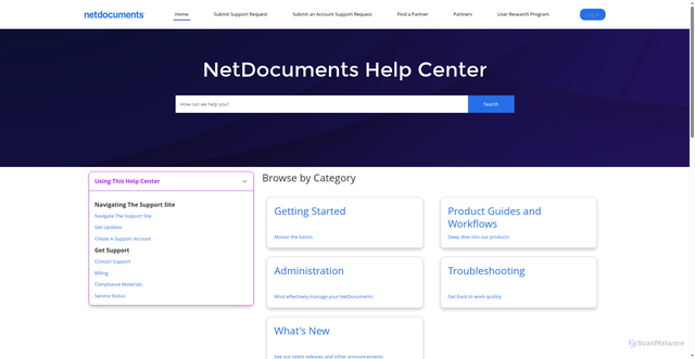 Security scan screenshot of https://support.netdocuments.com