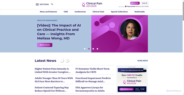 Security scan screenshot of https://www.clinicalpainadvisor.com