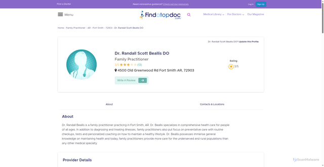 Security scan screenshot of https://www.findatopdoc.com/doctor/2299210-Randall-Beallis-family-practitioner-Fort-Smith-AR-72903