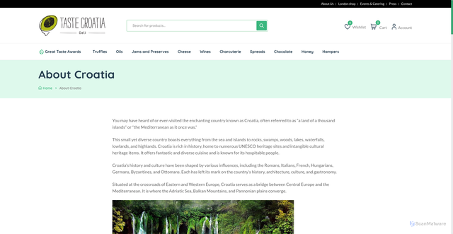 Security scan screenshot of https://tastecroatia.co.uk/about-croatia/