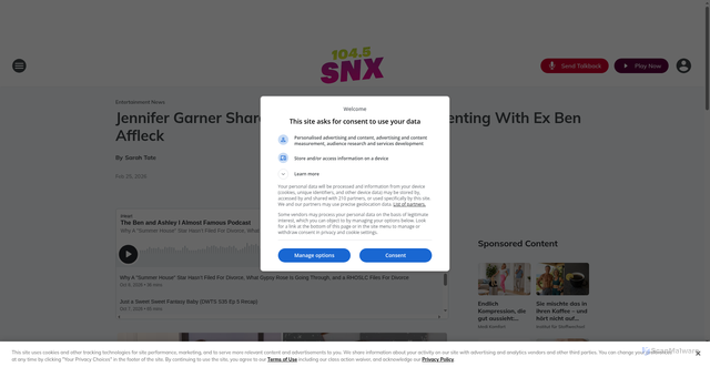 Security scan screenshot of https://1045snx.iheart.com/content/2026-02-25-jennifer-garner-shares-rare-insight-into-co-parenting-with-ex-ben-affleck/