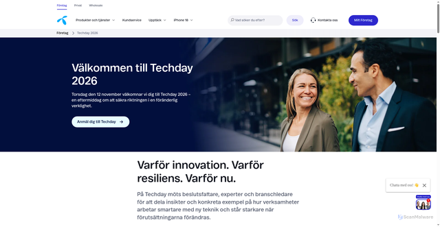 Security scan screenshot of https://www.telenor.se/foretag/techday-2026/?utm_source=td&utm_medium=email&utm_campaign=Techday+2026&utm_content=large&uId=&utm_campaign=Inbjudan+2+Techday+2026&utm_medium=email&utm_channel=Email&utm_source=newsletter