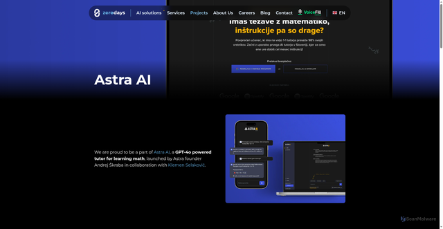 Security scan screenshot of https://www.zerodays.dev/en/projects/astra-ai