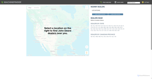 Security scan screenshot of https://www.machinefinder.com/ww/en-US/john-deere-dealer-locator