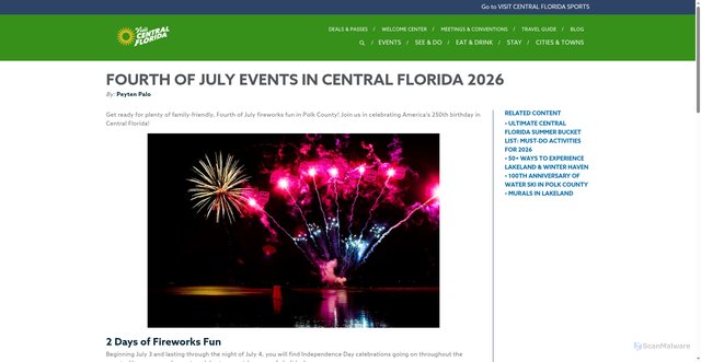 Security scan screenshot of https://visitcentralflorida.org/blog/fourth-of-july-fireworks-events-central-florida/