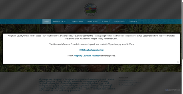 Security scan screenshot of https://alleghanycounty-nc.gov/