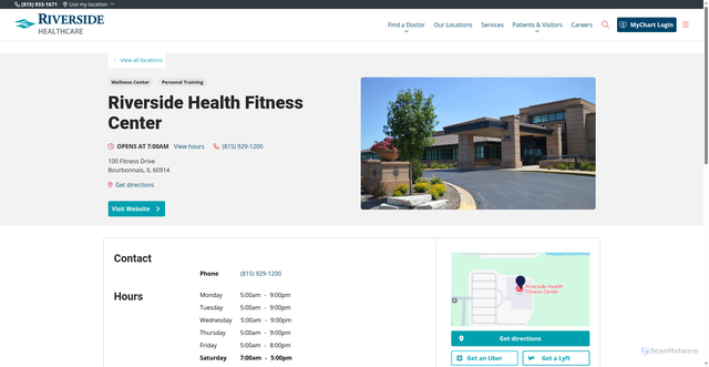 Security scan screenshot of https://www.riversidehealthcare.org/location/riverside-health-fitness-center