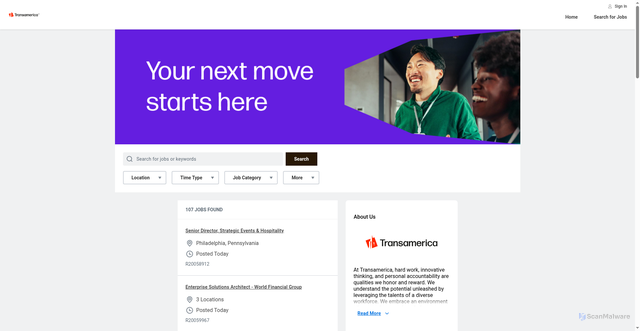 Security scan screenshot of https://transamerica.wd5.myworkdayjobs.com/US