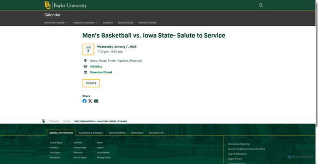 Security scan screenshot of https://calendar.web.baylor.edu/event/2026/1544782