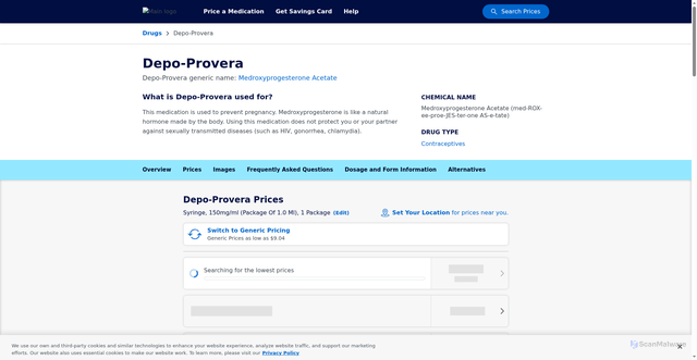 Security scan screenshot of https://insiderx.com/drugs/depo--provera