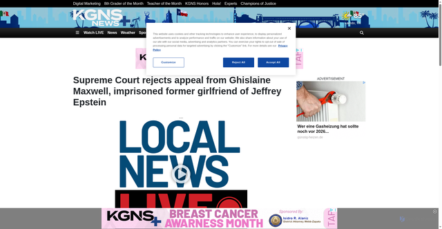 Security scan screenshot of https://www.kgns.tv/2025/10/06/supreme-court-rejects-appeal-ghislaine-maxwell-imprisoned-former-girlfriend-jeffrey-epstein/