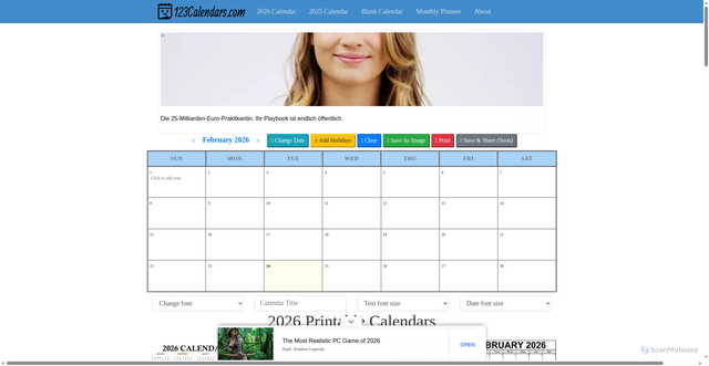 Security scan screenshot of https://www.123calendars.com/