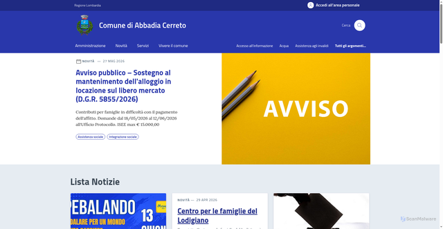 Security scan screenshot of https://www.comune.abbadiacerreto.lo.it
