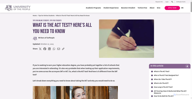 Security scan screenshot of https://www.uopeople.edu/blog/what-is-the-act-test/