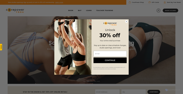 Security scan screenshot of https://corepoweryoga.com