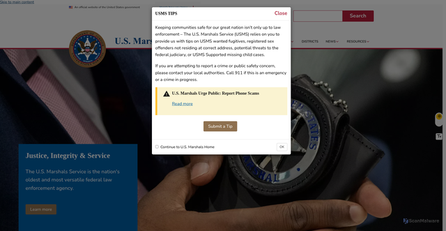 Security scan screenshot of https://www.usmarshals.gov