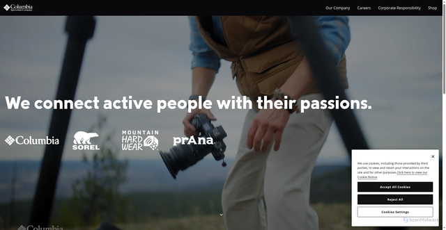 Security scan screenshot of https://www.columbiasportswearcompany.com/