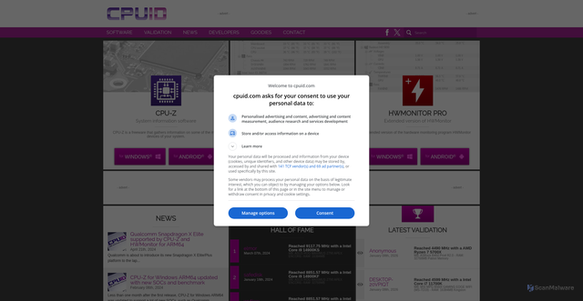 Security scan screenshot of https://cpuid.com