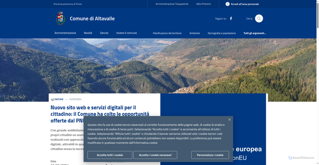Security scan screenshot of https://www.comune.altavalle.tn.it/
