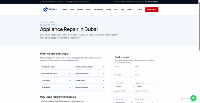 Security scan screenshot of https://fixtechappliancesrepair.online/areas/dubai