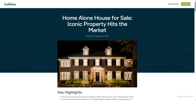 Security scan screenshot of https://www.trueparity.com/blog/home-alone-house-for-sale-a-unique-iconic-property