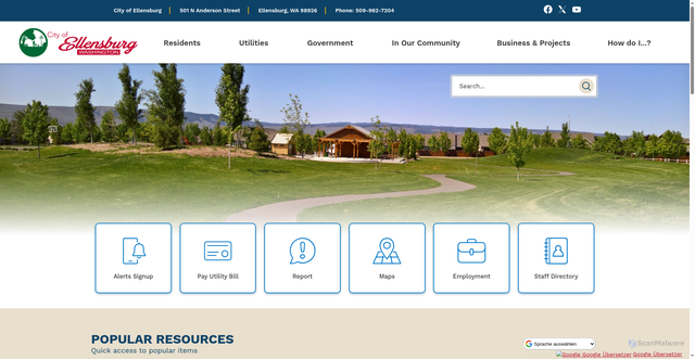 Security scan screenshot of https://ellensburgwa.gov/