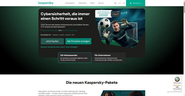 Security scan screenshot of https://kaspersky.de